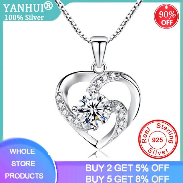 Original Solid 925 Silver Chain Choker Necklace Luxury Crystal CZ Love Heart Pendant Necklaces Women Party Jewelry Gifts