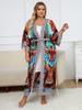 Brown Printed Relaxed Kimono Cardigan Women's Beach Vacation Cover Up Boho Party Swimsuit Cover-up Versatile Cozy Light Jacket Tunic Q1512