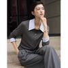 Женская футболка с блоками цвета и полосками из смешанного лиоцелла с отложным воротником