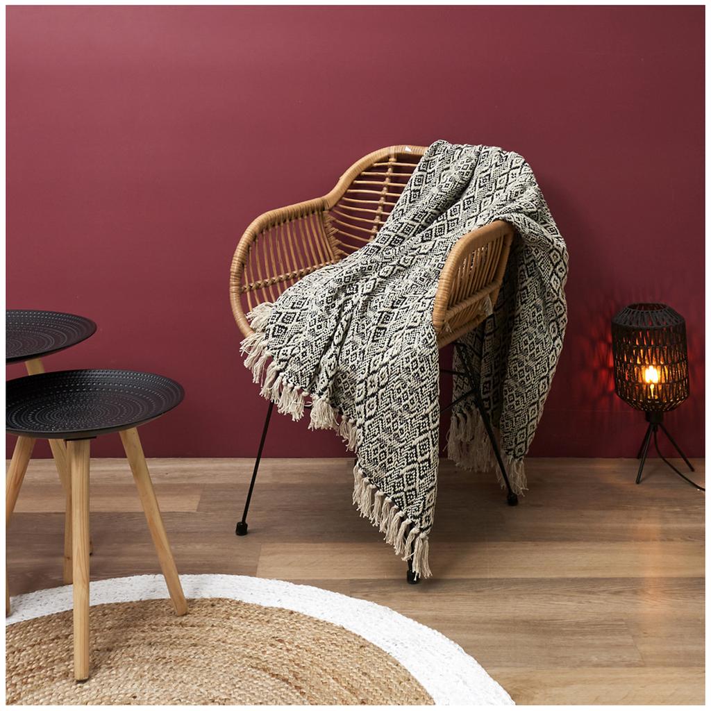 Les Trésors De Lily [Q3608] - Дизайнерское хлопковое одеяло "Бохо" черно-бежевый - 120х150 см