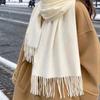 1pc Women's Fringe Cashmere Scarf, Thick Warm Shawl, Solid Colored, Multifunctional Neck Warmer, Autumn/Winter