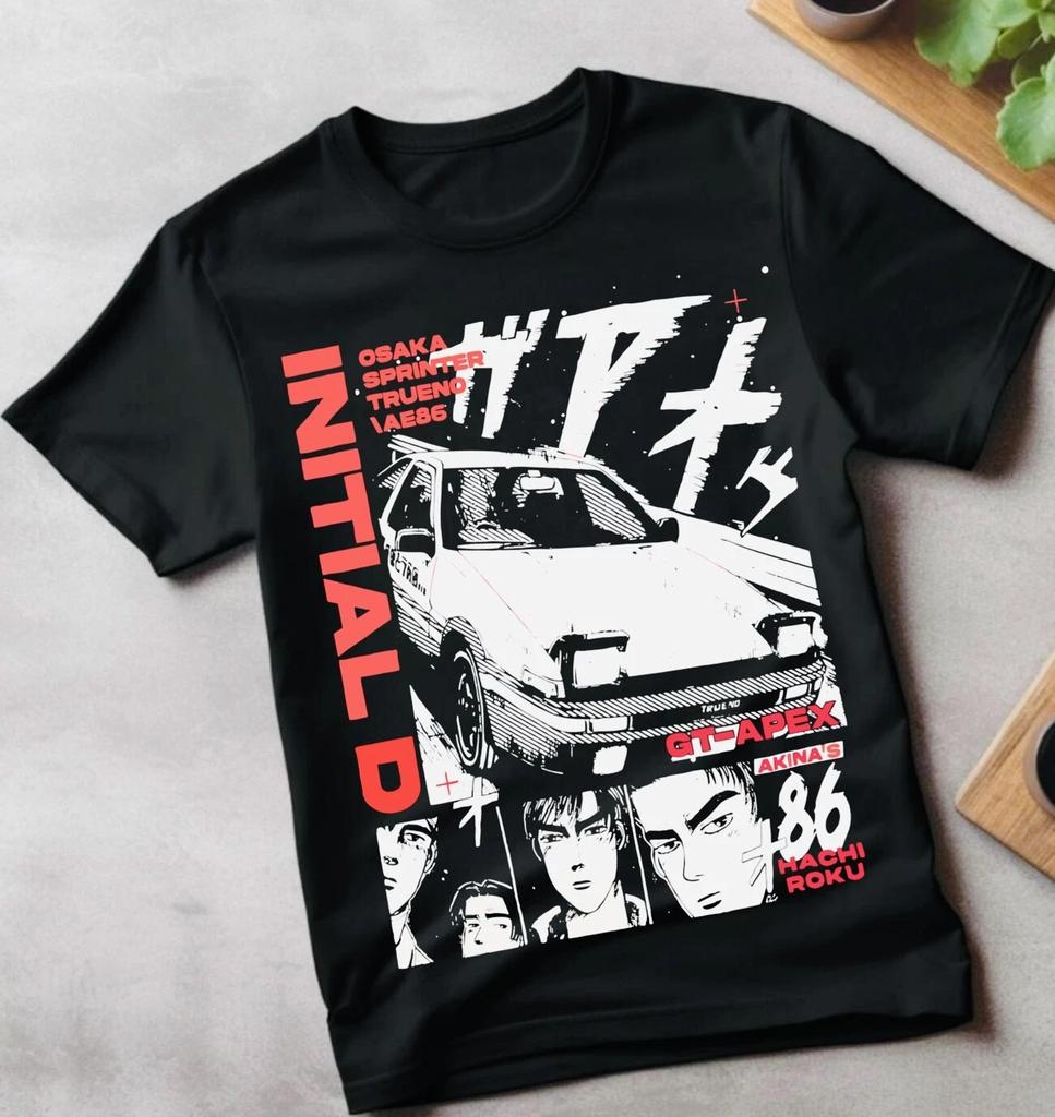 Initial D Футболка Ицуки Фудзивара Аниме Манга Фильм Мужская и Женская Рубашка Летняя Хлопковая Удобная Свободная Верх