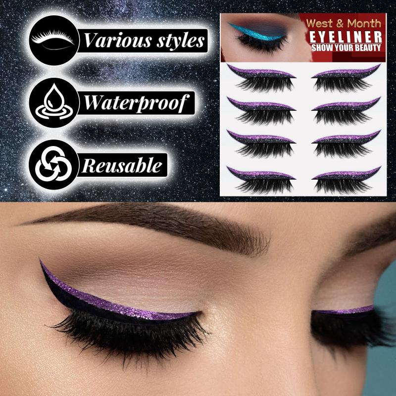 2 in Self Adhesive Eyeliner Eyelash Stickers Glitter Shiny Waterproof Long Lasting Patch for Party Cosplay Makeup