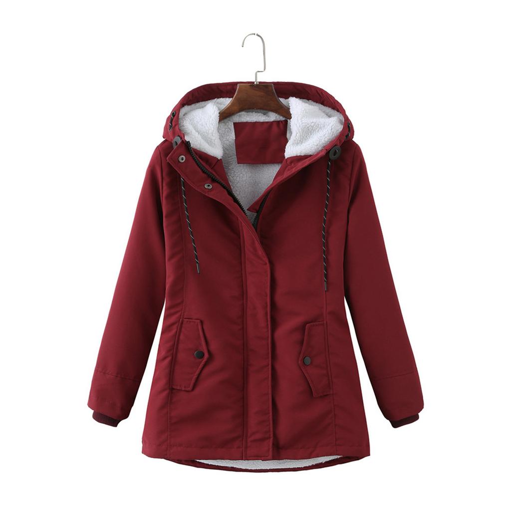 Women's Fashion Solid Colour Autumn And Winter Hooded Warm Padded Cotton Coat Jacket