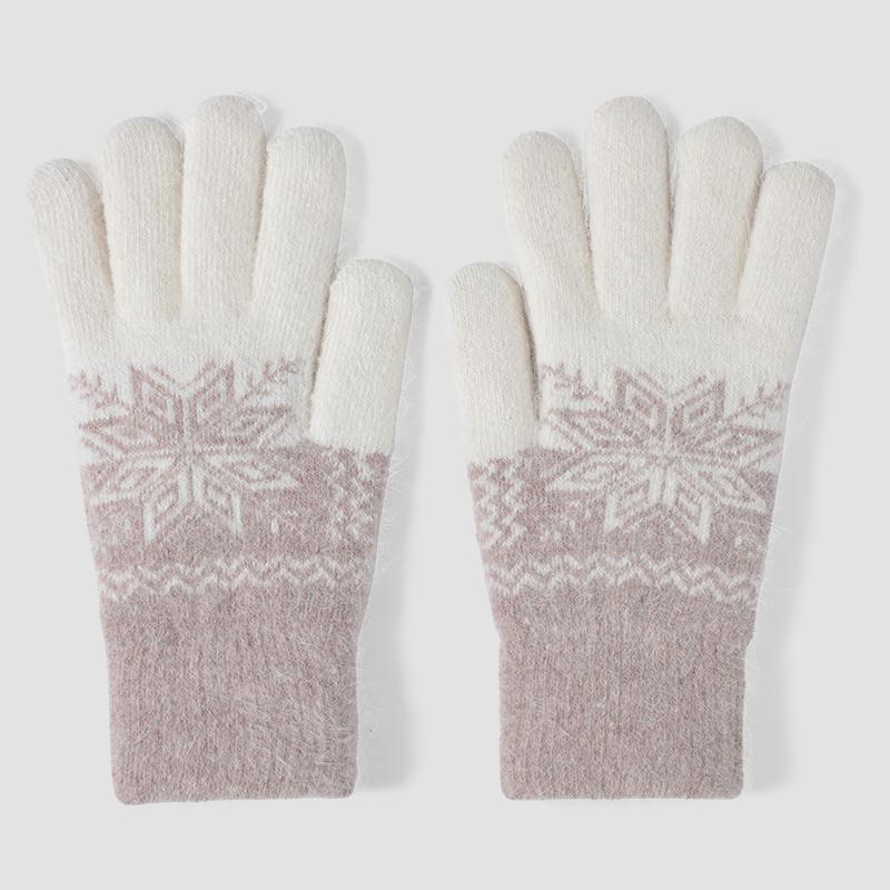 Christmas Gift Women Snow Pattern Thick Thermal Touchscreen Winter Windproof Knitted Warm Gloves