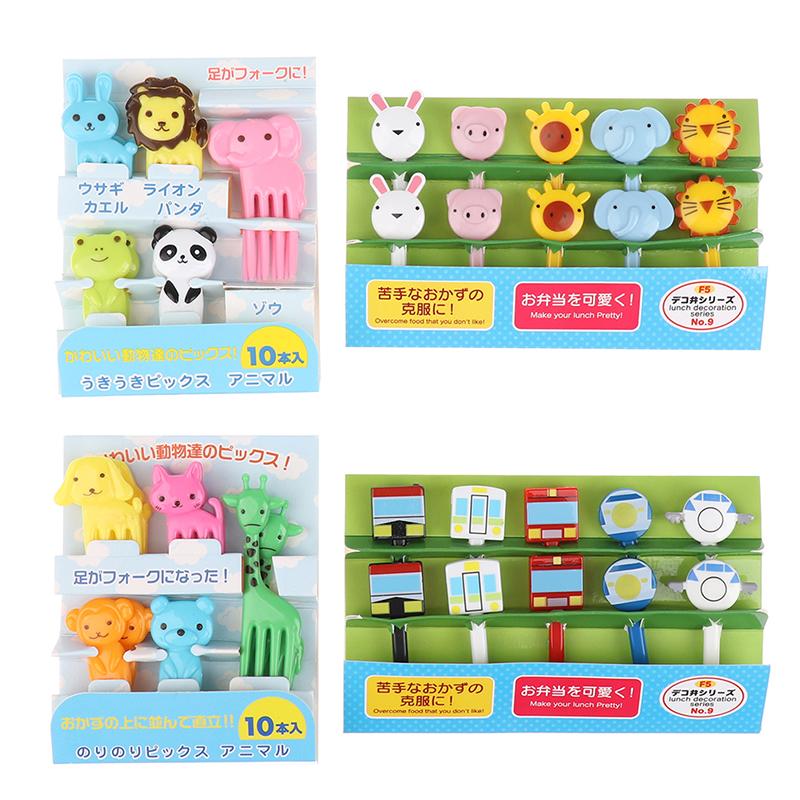 10Pcs Mini Animal Farmkids Fruit Fork Cartoon Snack Cake Dessert Food Toothpick