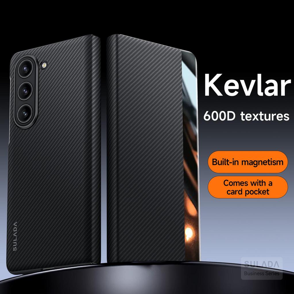 Магнитный чехол-книжка Smart из кожи с карманом для карт и текстурой Kevlar для Samsung Z Fold7/W26 (6/5/4)