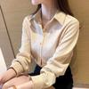 Ayollar uchun yangi bir qatorli ko'ylak Elegant uslubdagi polo yoqali vintage uzun qisma bluzka