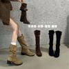 Versatile Can Wear More Belt Buckle Boots for Women's 2025 Autumn New Outer Wear Design Suede Thick Heel Knight Boots