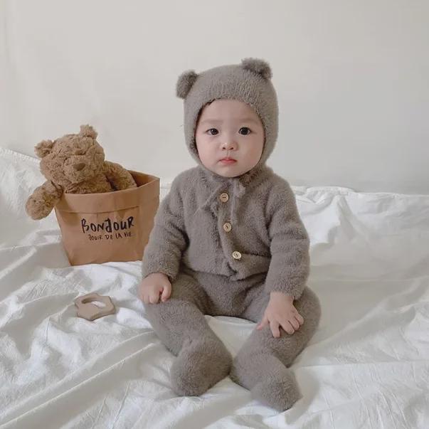 Детский комбинезон на осень и зиму: Очень милый комбинезон из искусственной норки с покрытием из медвежьих лапок для мальчиков и девочек