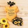 Infant Baby Girls Letter Print Romper Bodysuit+Sunflower Shorts +Headbands Outfits Set