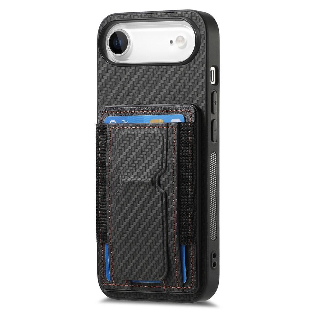 For iPhone Air Case with Card Holder Kickstand Fiber Pattern Leather Back Cover