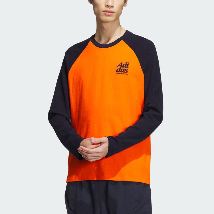 Adidas Letter Embroidery Color Block Sports Casual Long Sleeve Printed Raglan T-Shirt Men T-Shirts Half-Impact-Orange JI6850