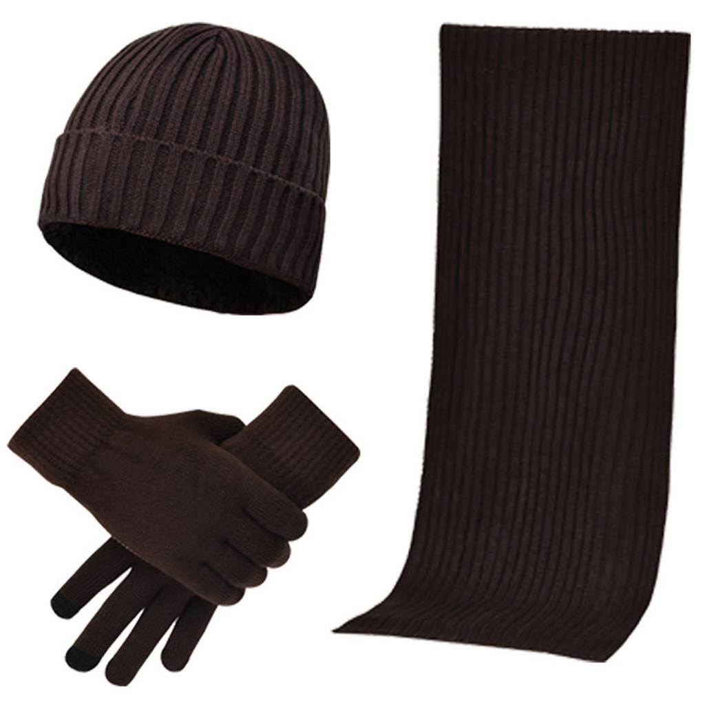 Unisex Knitted Scarf Hat and Gloves Set Stretch Hat Scarf and Mitten Set
