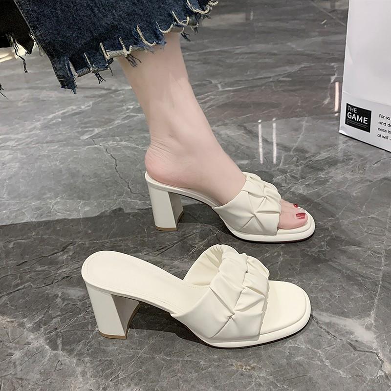 Fashion New Style Luxury Women's Fashion High-heeled Casual Women Fish Mouth Shoes Ladies Shoes Square Toe Women's Slipper Zapatos Mujer