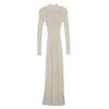 High-Neck Slim Fit Knitted Evening Dress - French Style, Hollow Design for Spring and Autumn