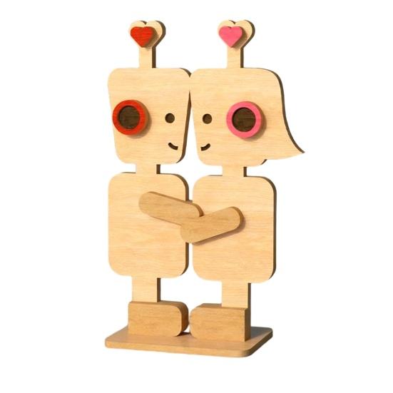 Valentine's Day Wooden Man Ornament Handmade Farmhouse Rustic Couple Robot Figurine Table Sign Home Office Desktop Decoration