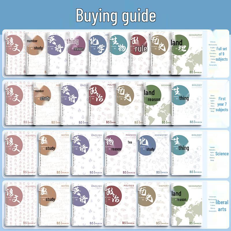 Утолщенный набор тетрадей на кольцах формата B5 для средней и старшей школы - Покрывает 9 предметов