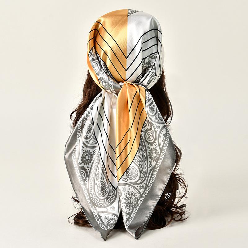 New European and American Printed Silk Square Scarf Fashion Women's Versatile Bag Headscarf Professional Scarf Silk Scarf