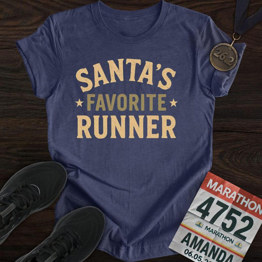 Santa's Favorite Runner T-Shirt | Christmas Running Shirt | Marathon Runner Tee