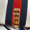 [Pre-Owned] Sylvie Gold Buckle Striped Web Satin Bow Wide Shoulder Strap Leather Handbag - Good #MTGR6A