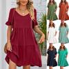 Women's Summer Casual V-neck Doll Dress with Three Layers of Pleats