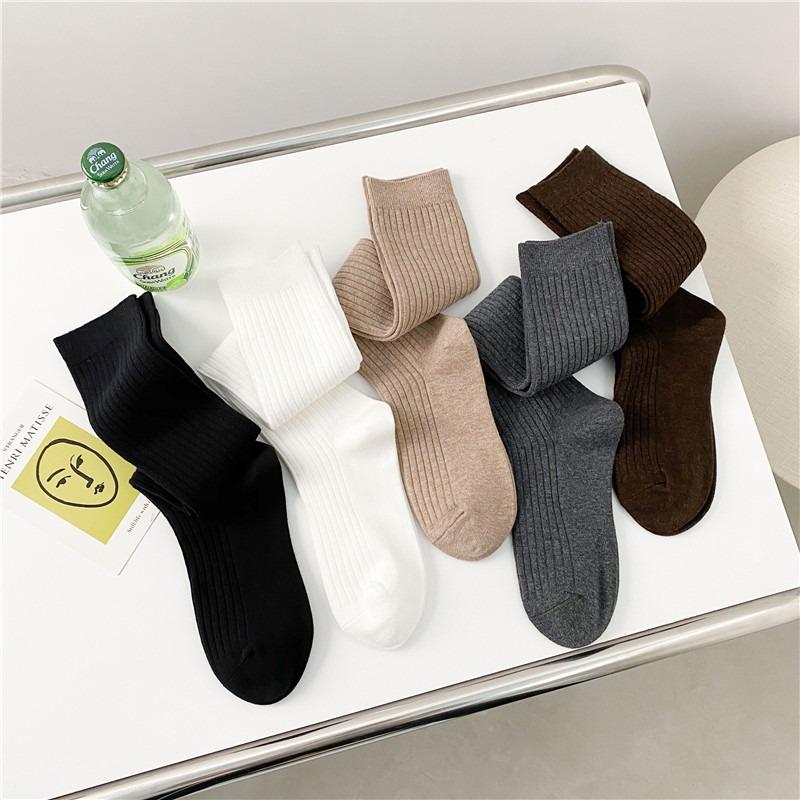 Soft Cotton Long Socks Women Autumn Winter Pure Color Knitted Stocking Skinny Casual Knee High Fluffy Warm Thicken Female Sock