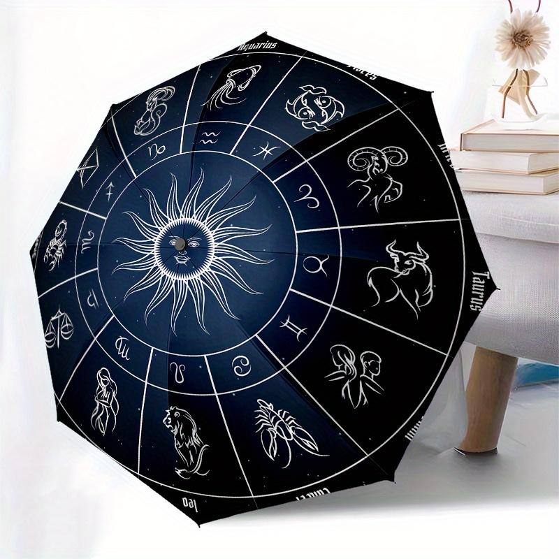 Zodiac Wheel Astrology Chart DecorUmbrella, Portable 3-Fold Compact Umbrella for Men & Women Gift