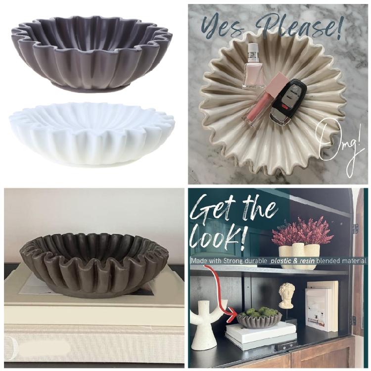 Durable Resin Decorative Bowl Living Room Modeling Coffee Table Bookshelf Decors Fruit Bowl Fluted Ruffle