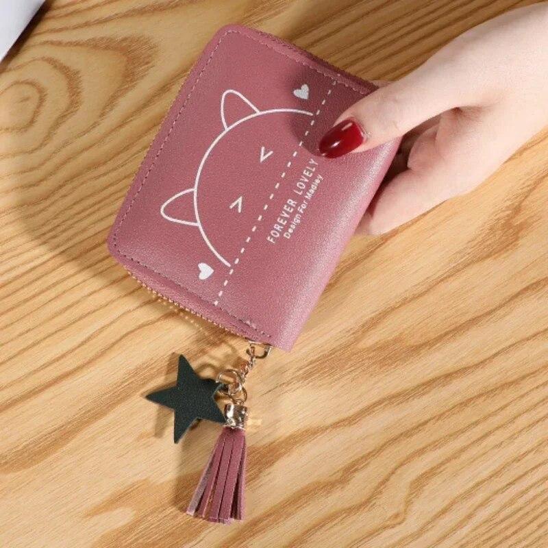 Кошельки из искусственной кожи с рисунком кота, женские короткие многофункциональные держатели для карт, кошельки для ключей, милые детские кошельки для студентов, новинка 2023 г.