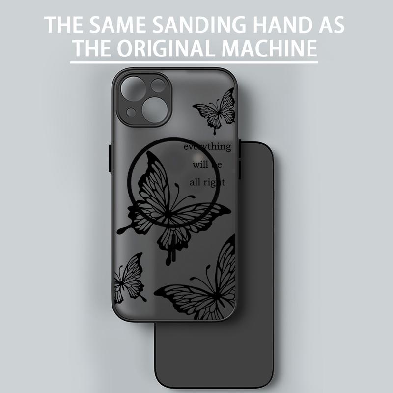 Butterfly Pattern Wireless Charge Magnetic Case For iPhone 16E 16 Pro Max 15 Pro 14 13 for Magsafe Soft Edge Shockproof Matte Clear Phone Cover
