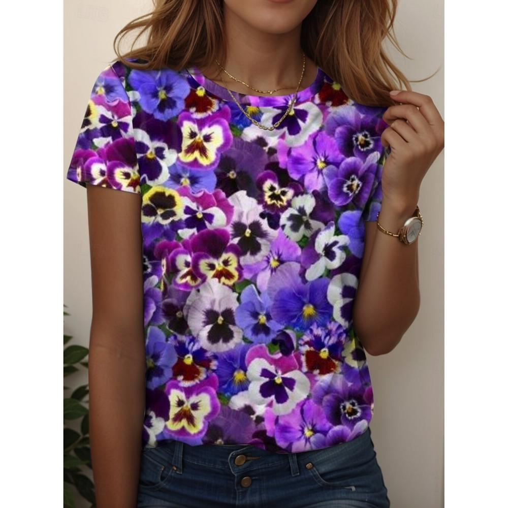 Women's T Shirt Floral Graphic Plants Vintage Stylish Classic Short Sleeve Crew Neck Regular Tops Vacation Wear Print Summer