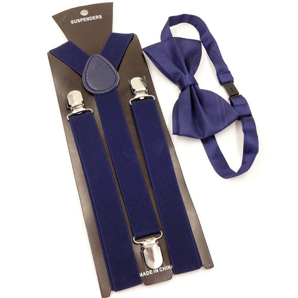 Gift Men Women Elastic Leather Suspenders Braces Adjustable Straps Bow Ties Set Unisex Suspenders