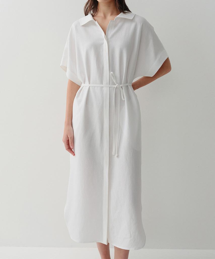 Ia Mallow Linen Shirt Dress (White)