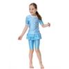 Girls Muslim Swimwears Split Two-piece Swimming Suit Short Sleeve Striped Kids Swimsuit