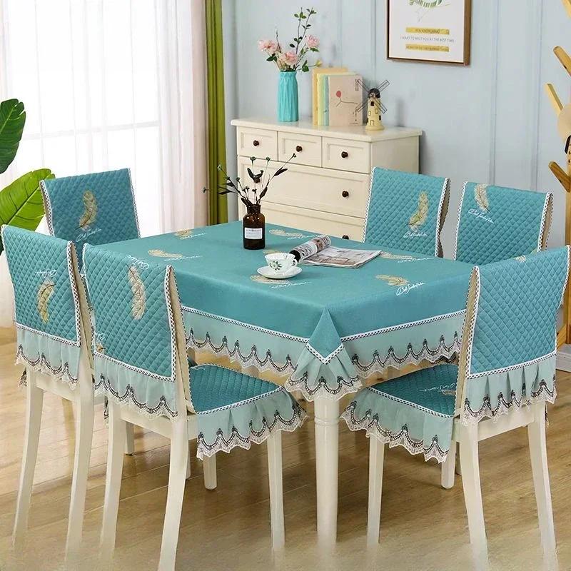 Легкий роскошный волнистый кружевной чехол на стул, утолщенная тканевая подушка для обеденного стола, европейский стиль, большой цветочный скатерть, чехол на стул