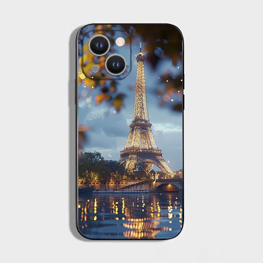 Чехол для телефона Париж Эйфелева башня Для iPhone 16,15,14,13,12,11 Plus,Pro Max,XS,X,XR,SE,Mini,8,7, Мягкий силиконовый черный чехол