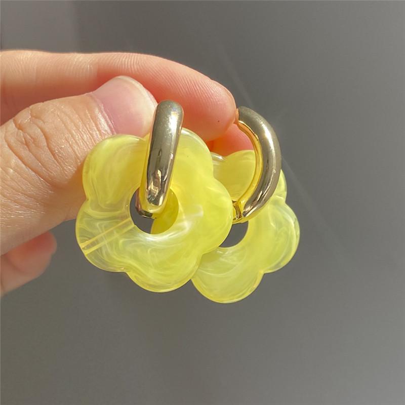 Серьги-подвески из розовой акриловой цветочной смолы, простые круглые полые медные украшения для девочек, милые подарки на вечеринку