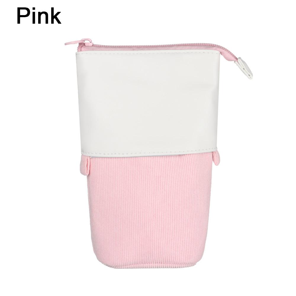 Large Capacity PU Corduroy Zipper Storage Box Makeup Pouch Telescopic Pen Bag Pencil Case