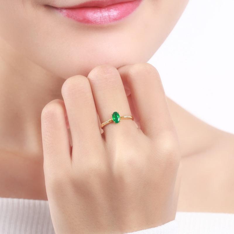 Sace Gems Простое кольцо из медного сплава 24K с зеленым цирконом, открывающееся кольцо, женское ювелирное кольцо