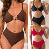Женский однотонный сборчатый танкини купальник, Бикини с высокой талией, Сексуальный комплект из двух предметов