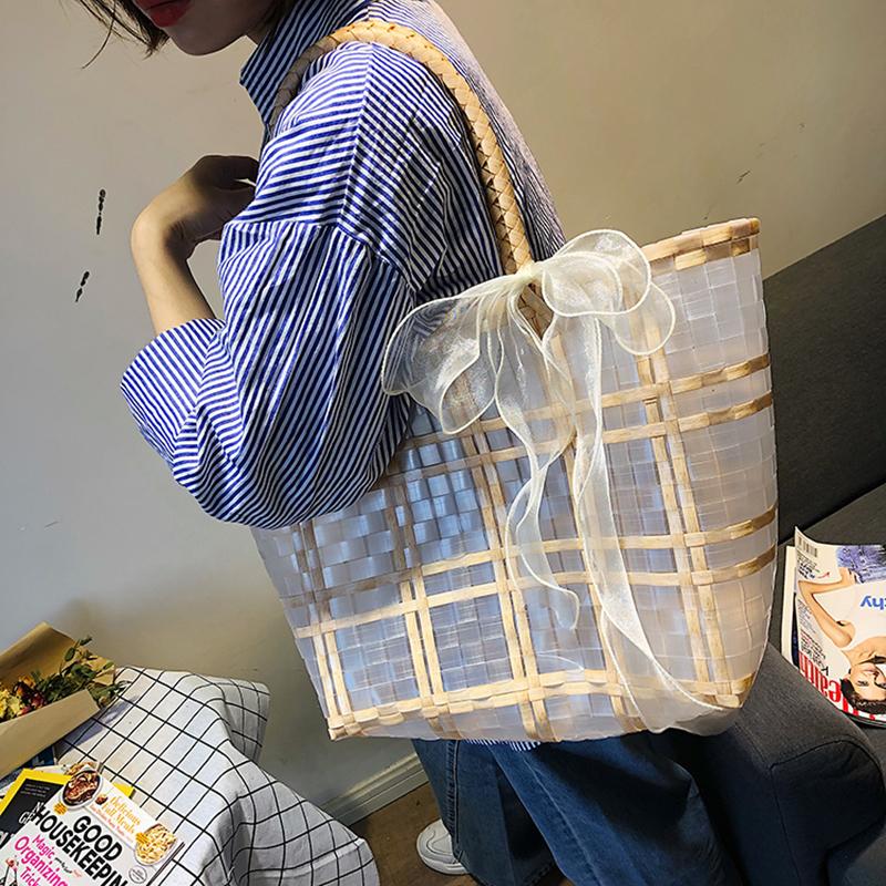 Летняя желеобразная женская модная прозрачная сумка большой вместимости пляжная сумка повседневная плетеная корзина для покупок тоут CLE