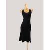 Summer Ice Silk Double-Shoulder Strap Slim Fit Thread Suspender Skirt Black A Word Slimming Sheath Dress