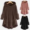 Women Fleece Asymmetrical Button Hem Plus Size Hoodie Top Sweater Blouse