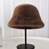 Women Winter Bucket Hat Fuzzy Plush Short Brim Solid Color Dome Windproof Warmth Sun Protection Fisherman Cap Outdoor Travel Headwear