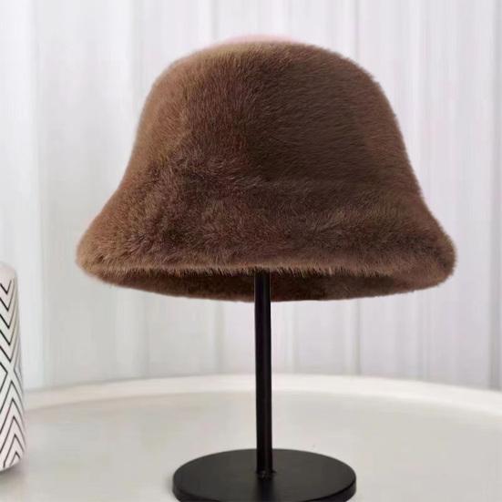 Women Winter Bucket Hat Fuzzy Plush Short Brim Solid Color Dome Windproof Warmth Sun Protection Fisherman Cap Outdoor Travel Headwear