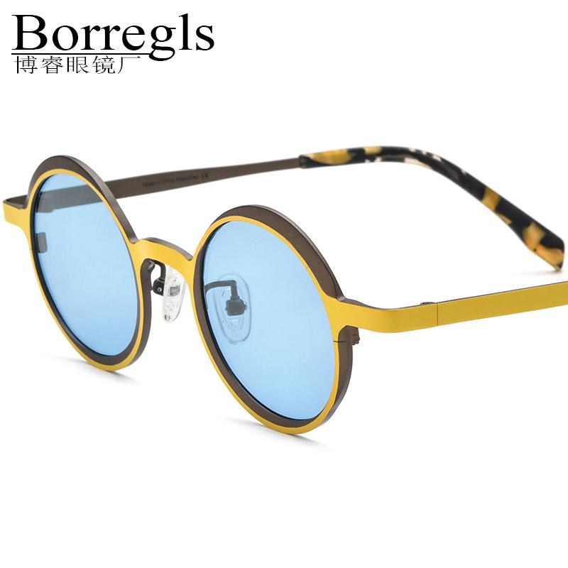 Borregls High Quality Colorful Titanium Sunglasses Women Brand Designer Vintage Round Men Retro Polarized Sun Glasses 185774T
