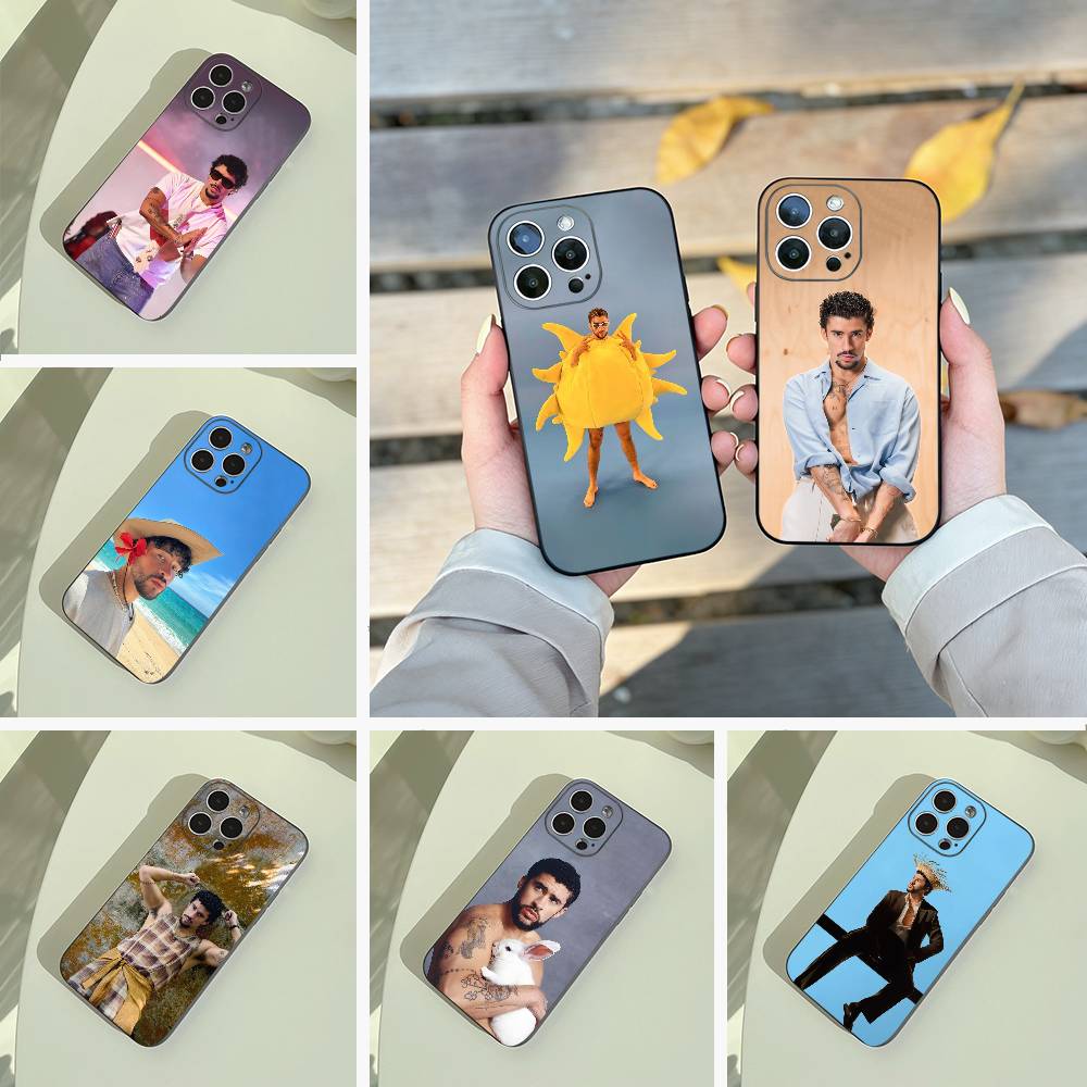 Чехол для телефона рэпера Bad Bunny для iPhone 17,16,15,14,13,12,11 Pro Max,16Plus,XS Легкий и практичный Мягкий черный чехол