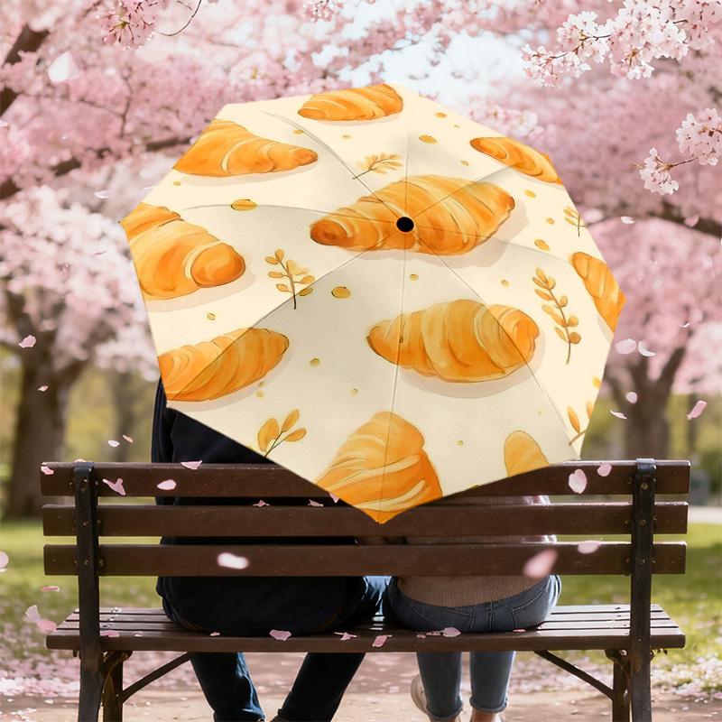 1PC Croissant Pattern Umbrella-8-Rib Reinforced, Automatic Open, Lightweight & Durable, Cute Fashion Accessory for Outdoor-T363