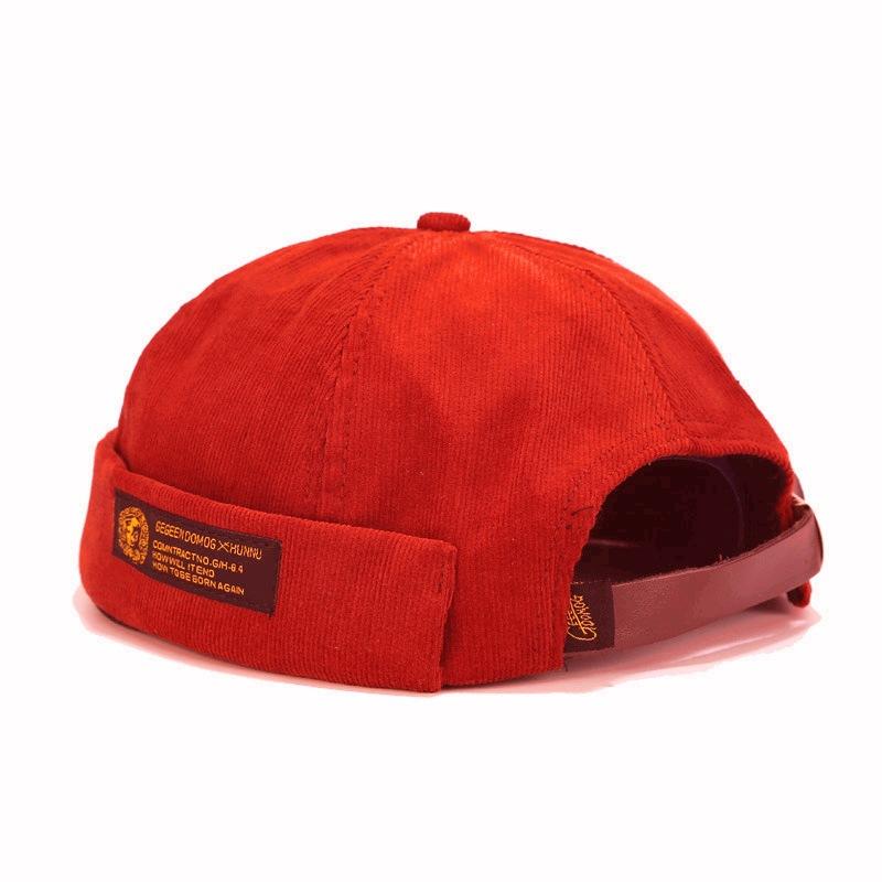 Corduroy Beanie Hat with Accent - Unisex Vintage-Inspired Sailor Cap with Rolled Cuffs and Adjustable Belt
